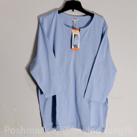 BLUE nwt Orvis Ladies' ¾ Sleeve Split Neck Blue - Picture 1 of 3